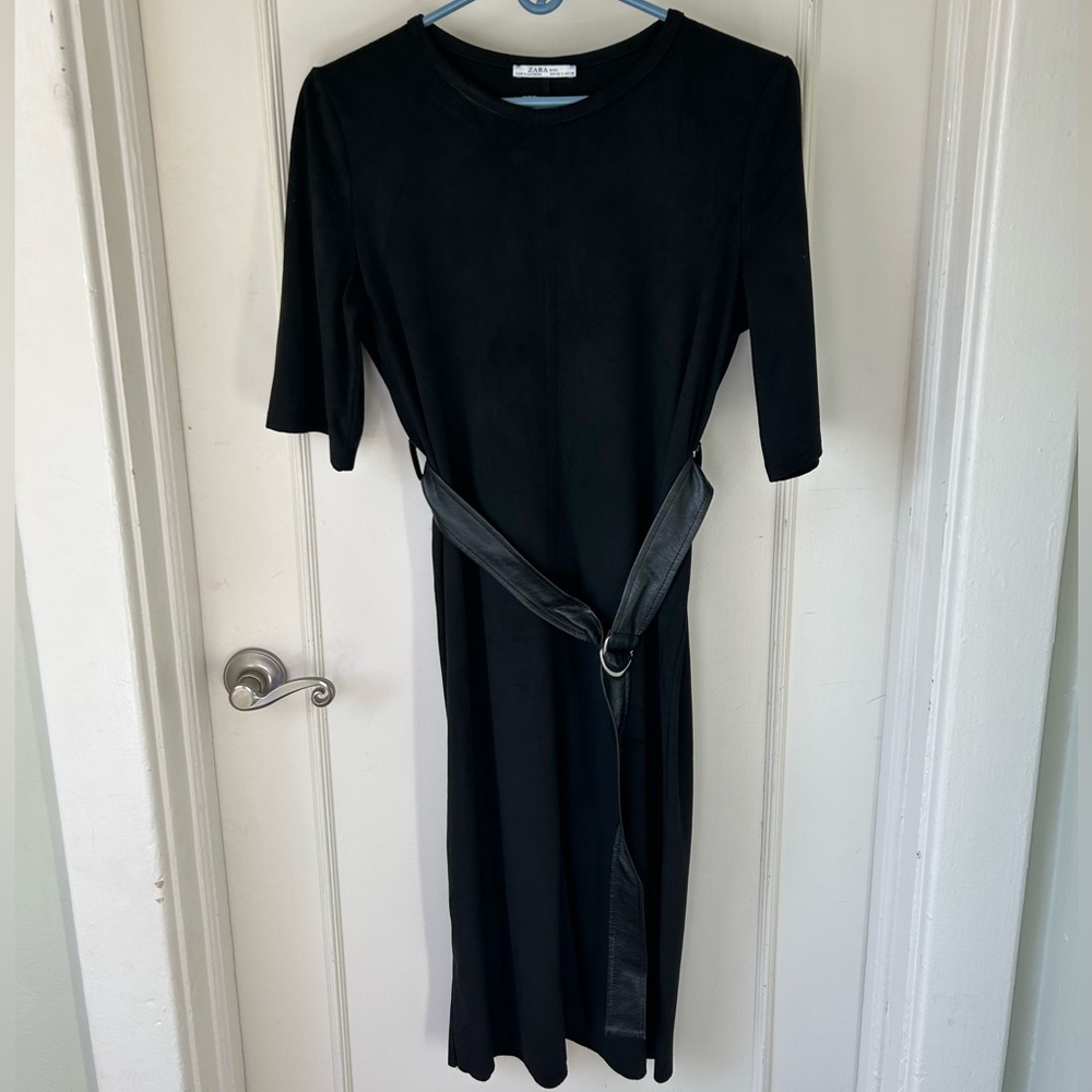 Zara Black Sheath Dress 3/4 Sleeve Crew Neck